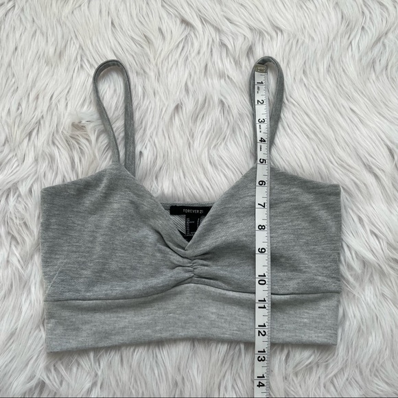 NWT Forever 21 Cropped Bra Ruched Front Grey Spaghetti Strap Comfy Small - Picture 8 of 10